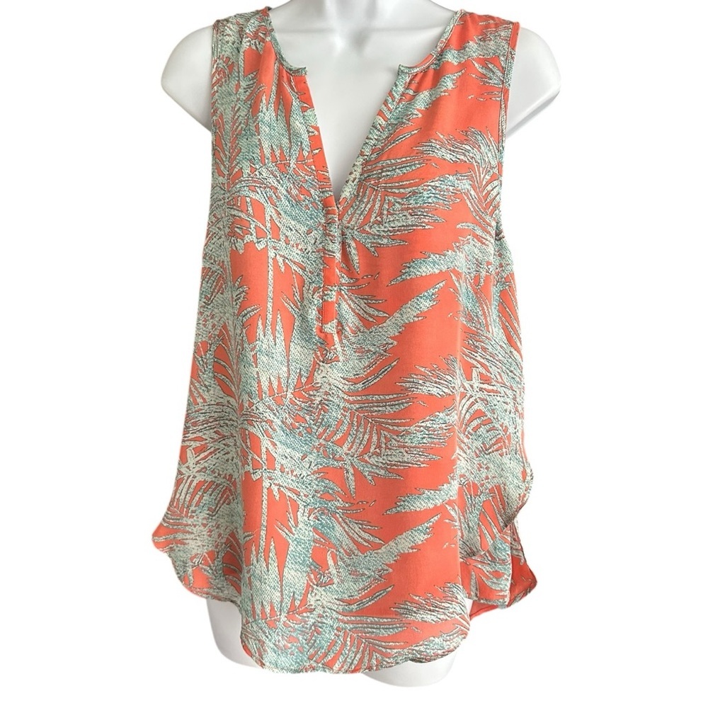 Parker | Coral and Aqua Tropical Silk Tank Sz M EUC